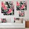 Designart - Red VIntage Roses and Berries On Black - Farmhouse Canvas Wall Art Print